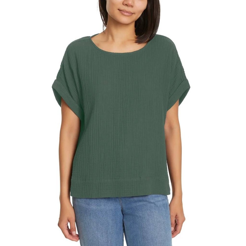 GLORIA VANDERBILT Cotton Gauze Pullover Top Size S Green Gauzy Shirt Blouse NWT